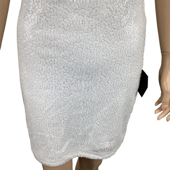 Lulus NWT White Sequin Strapless Feather Trim Mini Dress‎ Medium Formal Evening - Picture 8 of 9